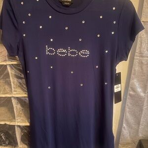 Bebe Deep Navy Top with Rhinestone Accents
